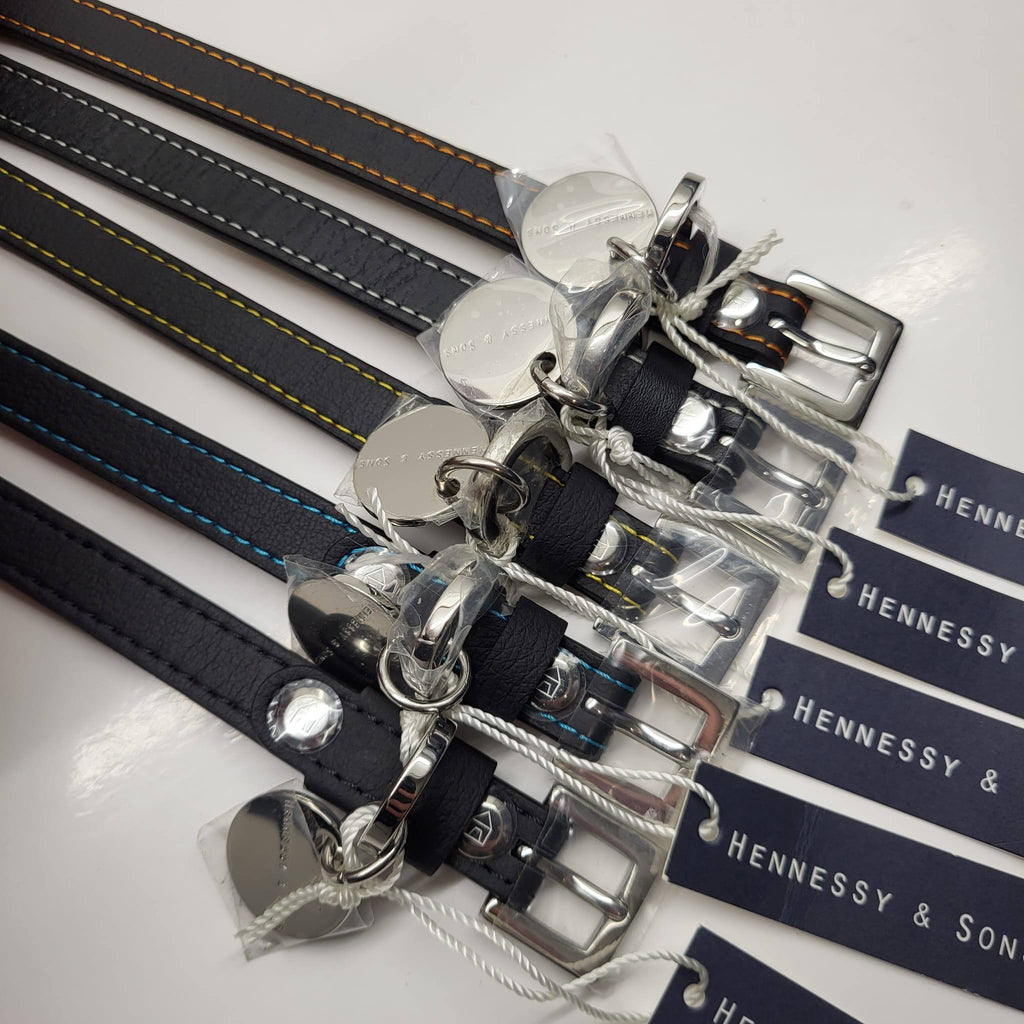 Hennessy & Sons Black Leather Dog Collar with Coloured Stitching