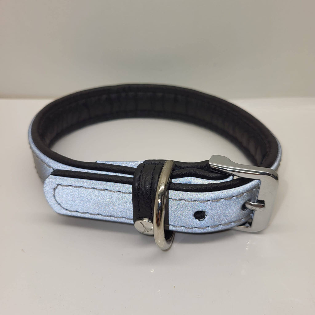 Julius K-9 Metallic Silver Leather Dog Collar