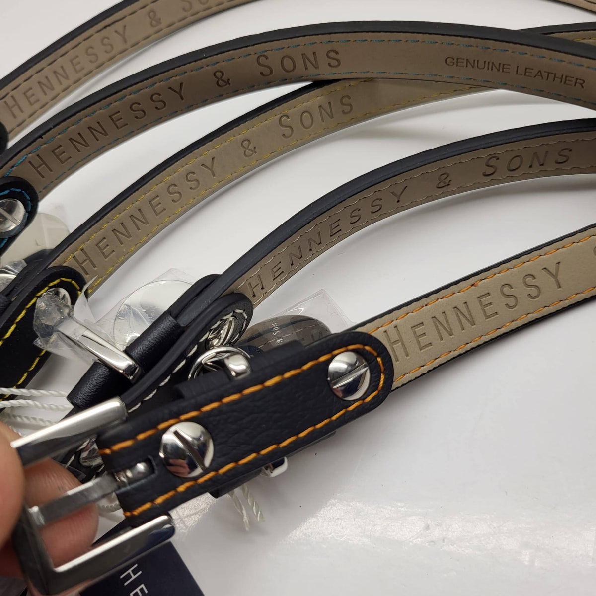 Hennessy & Sons Black Leather Dog Collar with Coloured Stitching