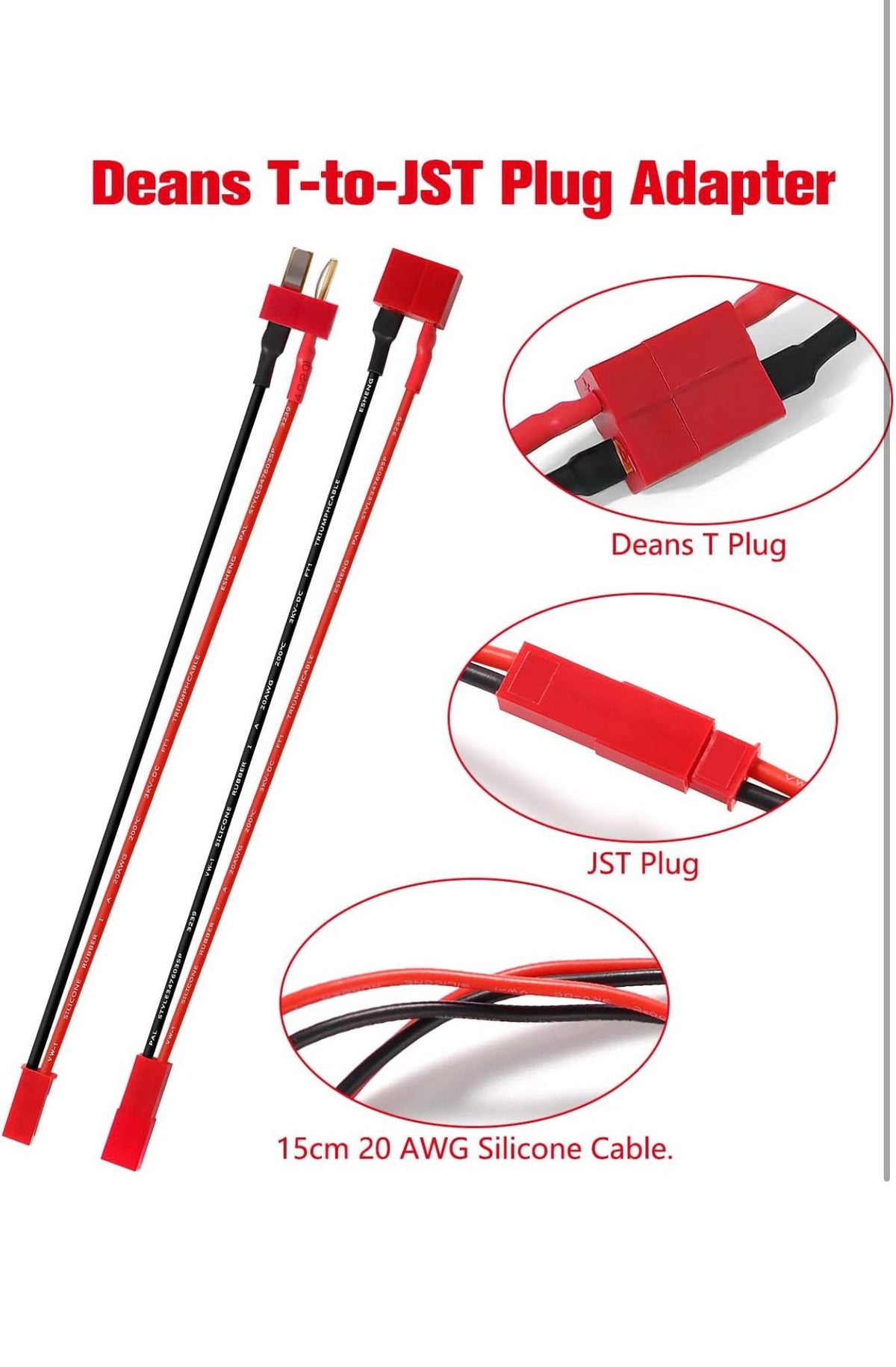 YIXISI T-Plug Deans Pigtail Kabels 4st 20AWG Siliconen
