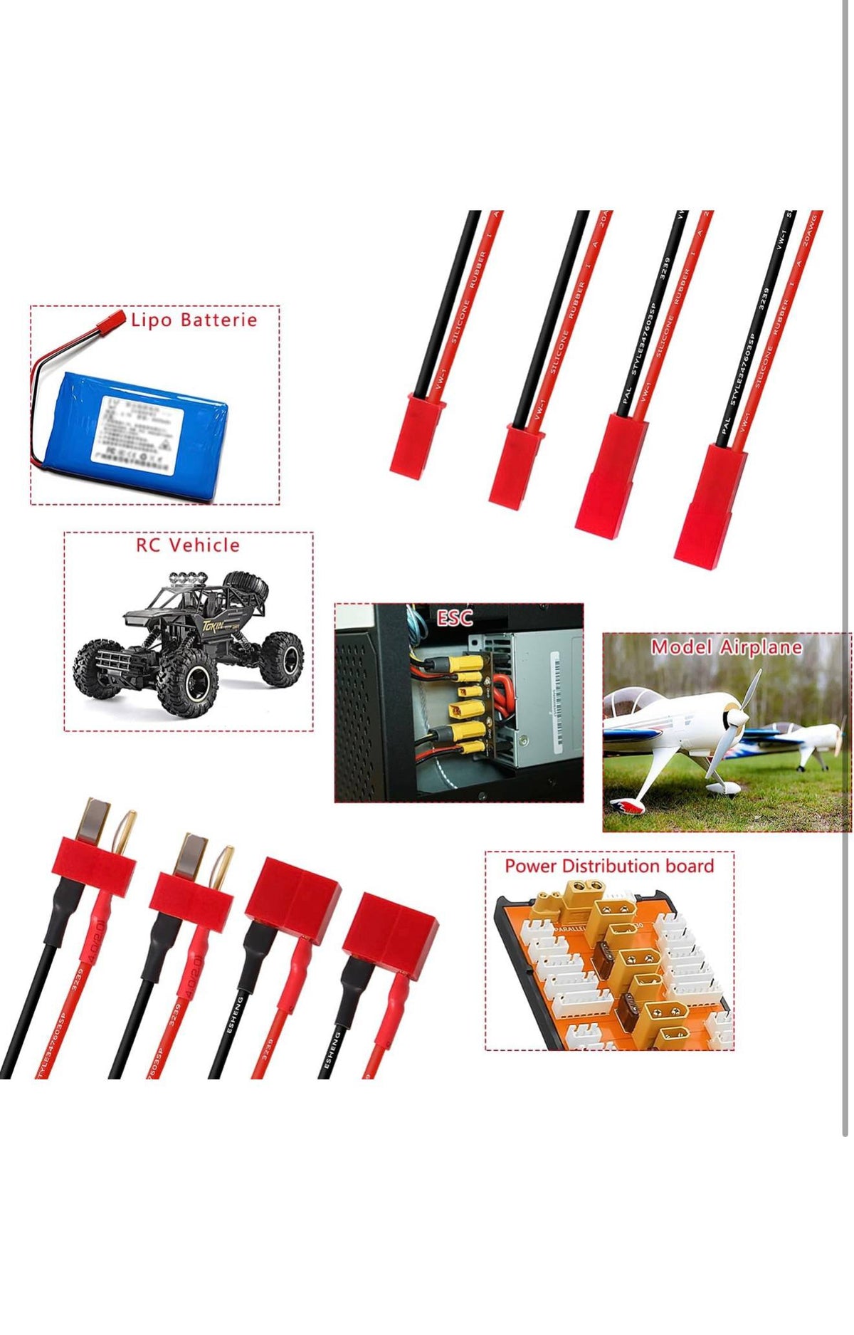 YIXISI T-Plug Deans Pigtail Kabels 4st 20AWG Siliconen