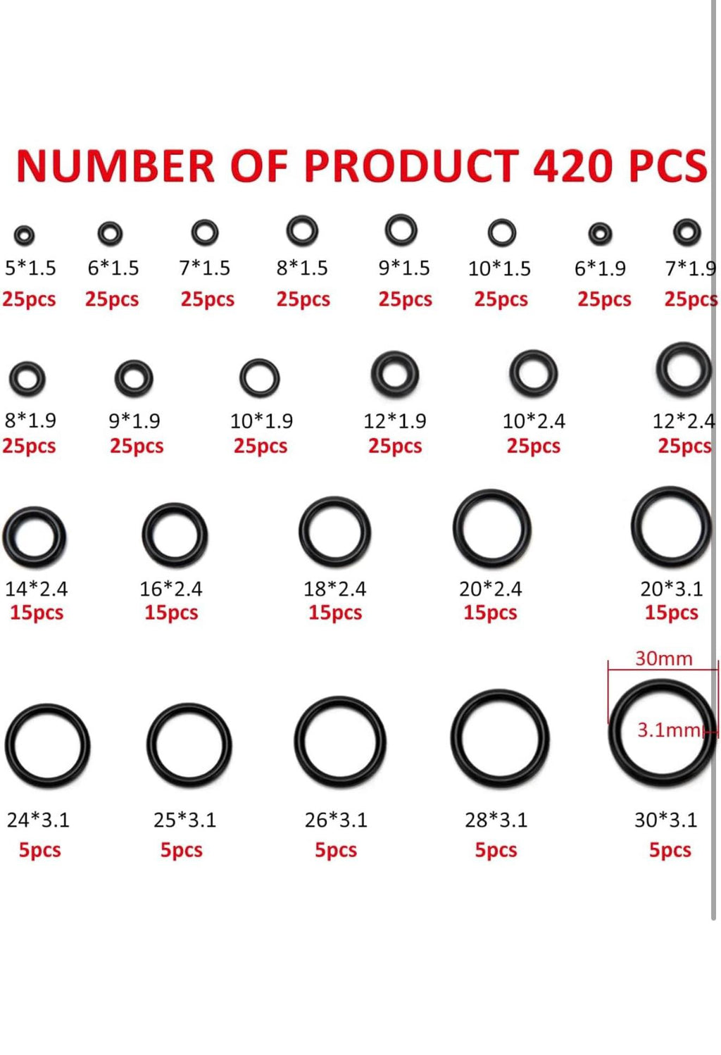 YIXISI Nitril O-ring Assortiment 270st Zwart 24 Maten