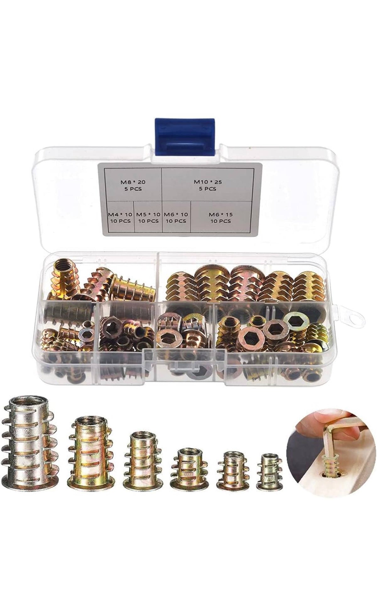 Houtdraad Inzetstukken Assortiment 50st M4-M10 + Inbussleutel