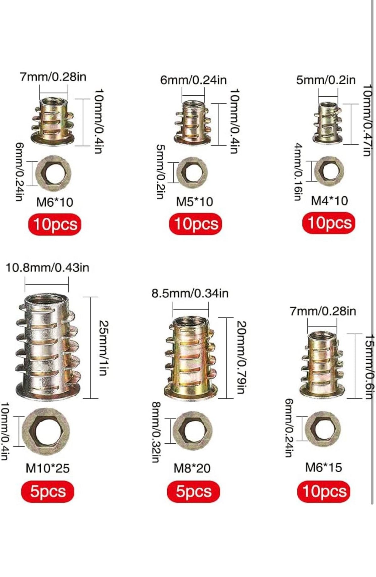 Houtdraad Inzetstukken Assortiment 50st M4-M10 + Inbussleutel