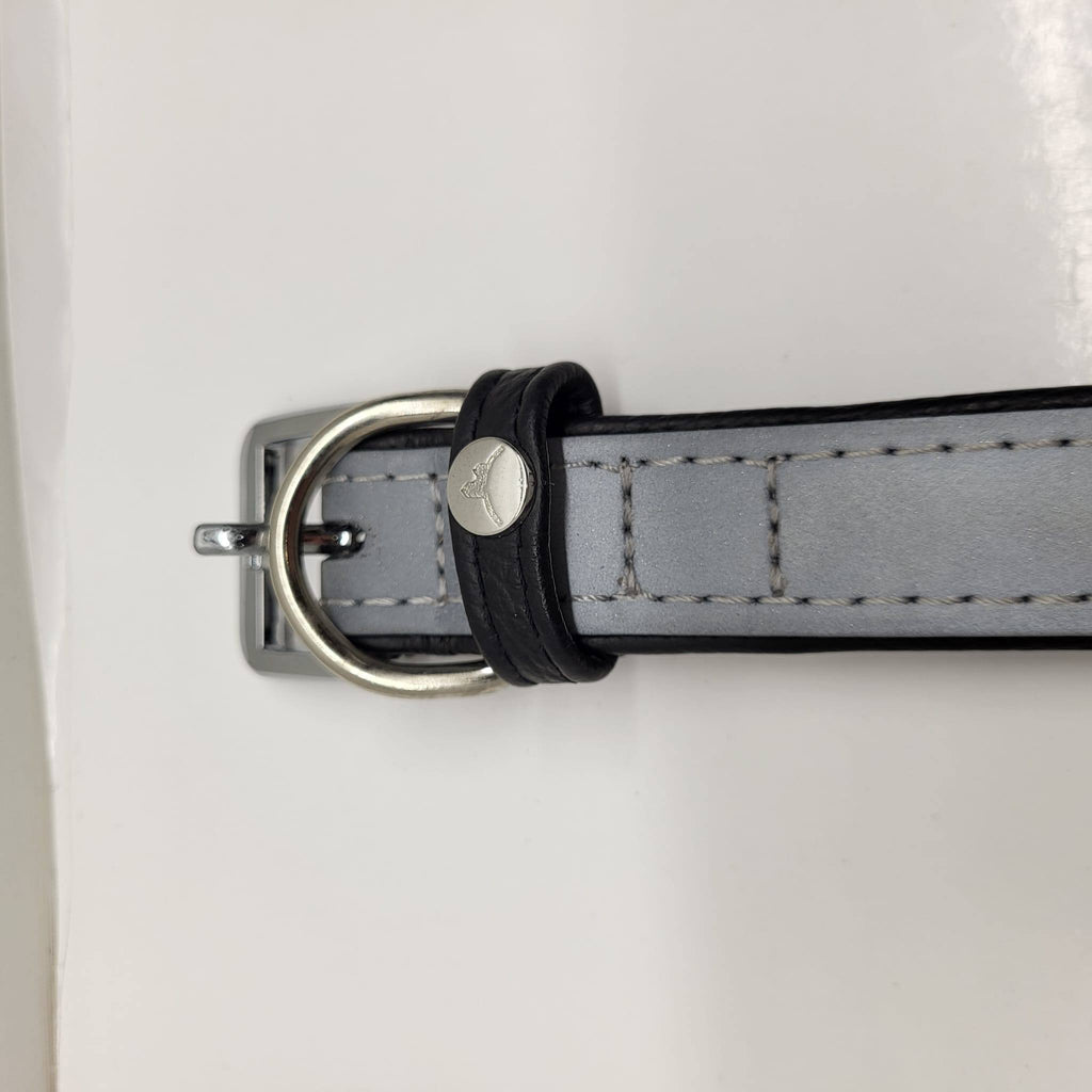 Julius K-9 Metallic Silver Leather Dog Collar