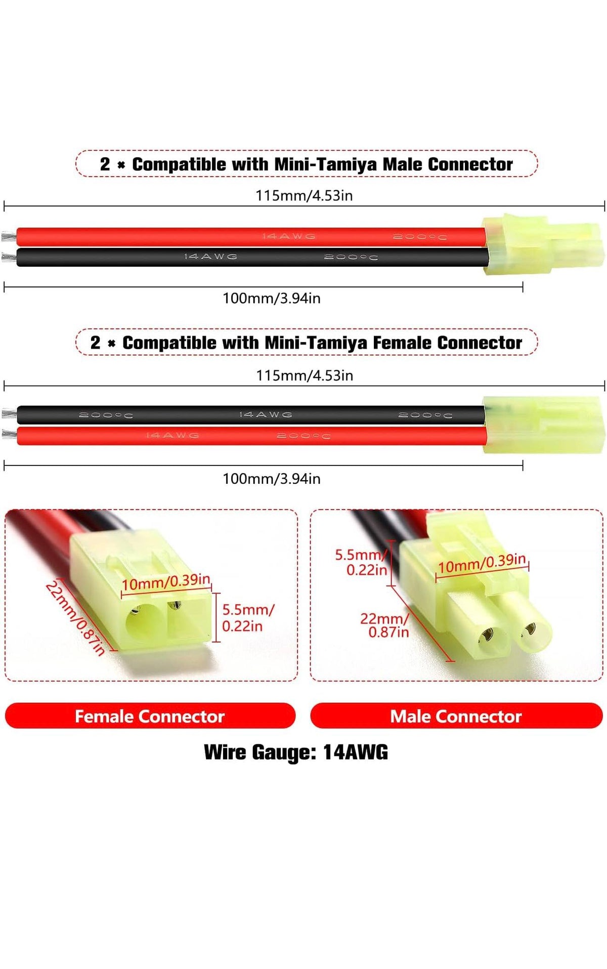 YIXISI Mini Tamiya Connectoren 8st 14AWG Siliconen Kabel