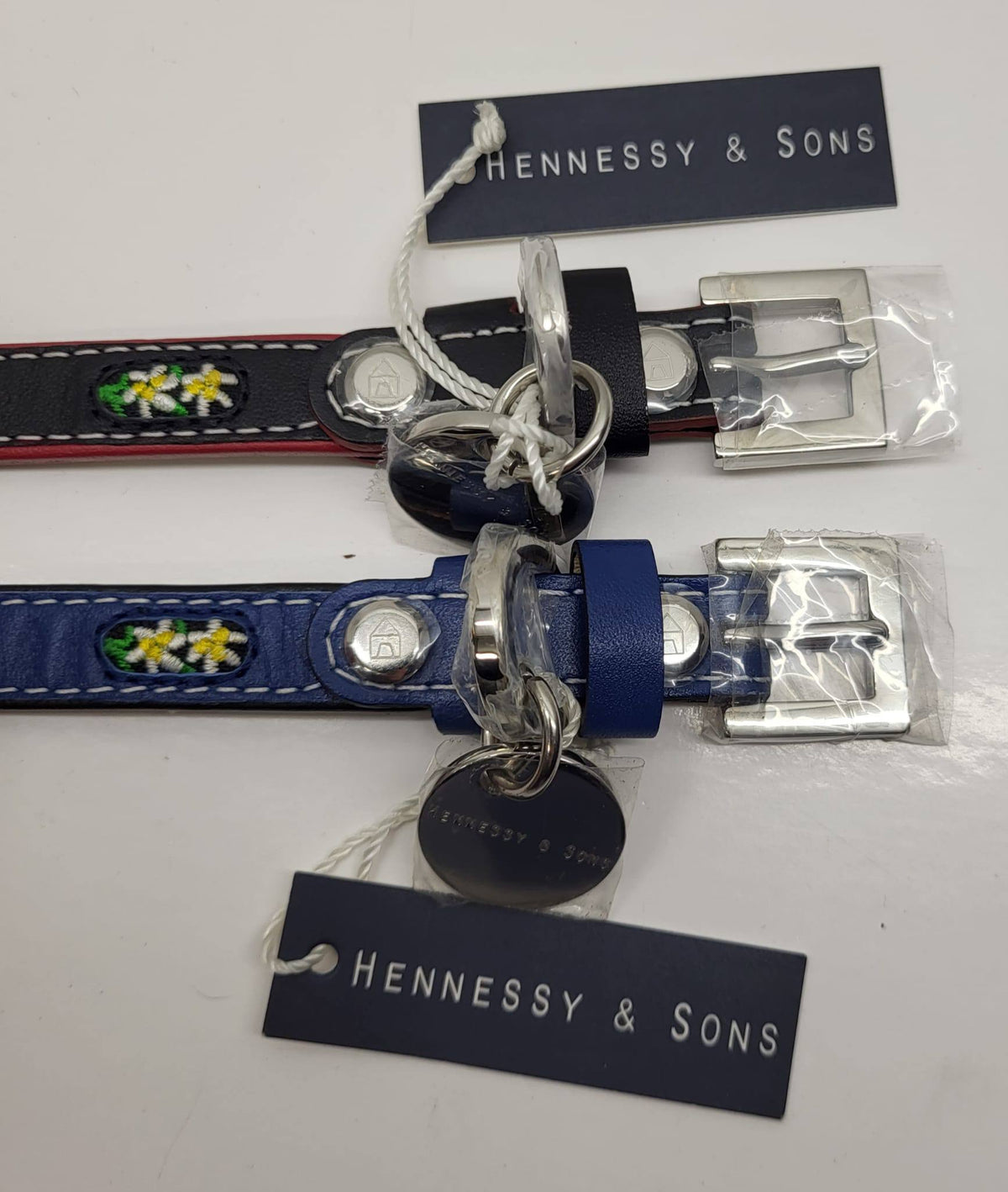 Hennessy & Sons Floral Embroidered Leather Dog Collar