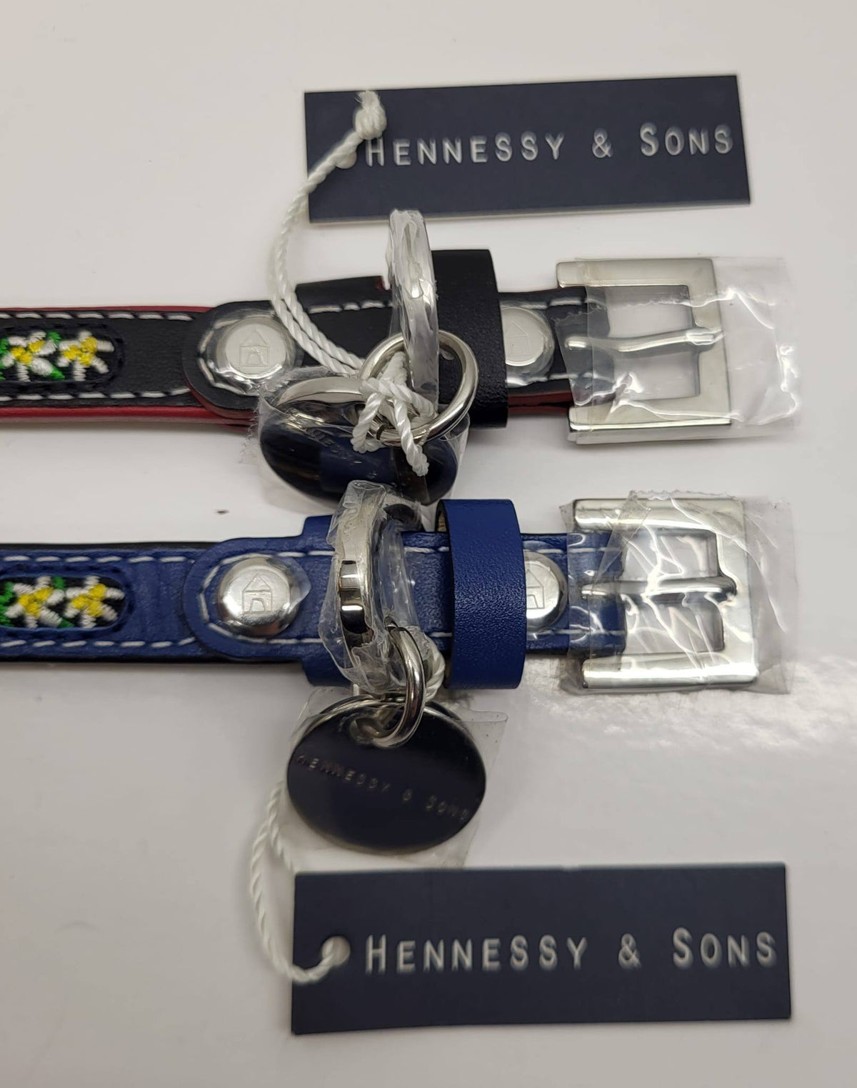 Hennessy & Sons Floral Embroidered Leather Dog Collar