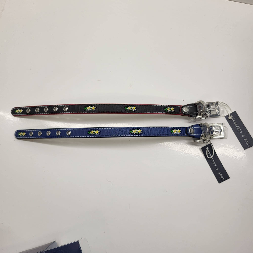 Hennessy & Sons Floral Embroidered Leather Dog Collar