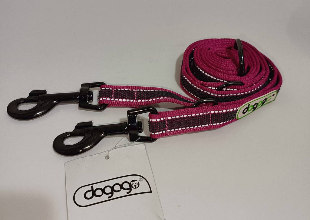 Dogogo Reflective Double Dog Leash – Pink – 2m