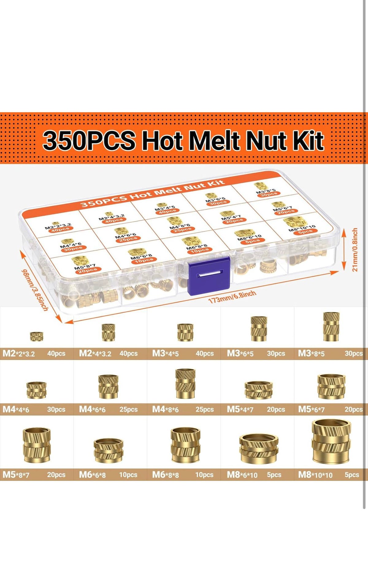 YIXISI Hot Melt Inzetstukken 350st M2-M8 + Soldeerbouten + Pincet