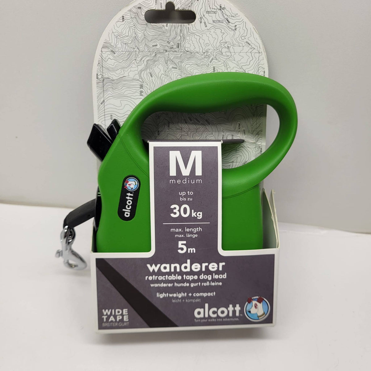 Alcott Wanderer Retractable Tape Dog Lead Medium Green 5m