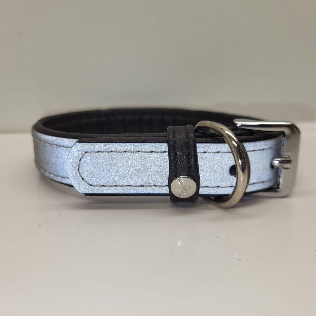 Julius K-9 Metallic Silver Leather Dog Collar