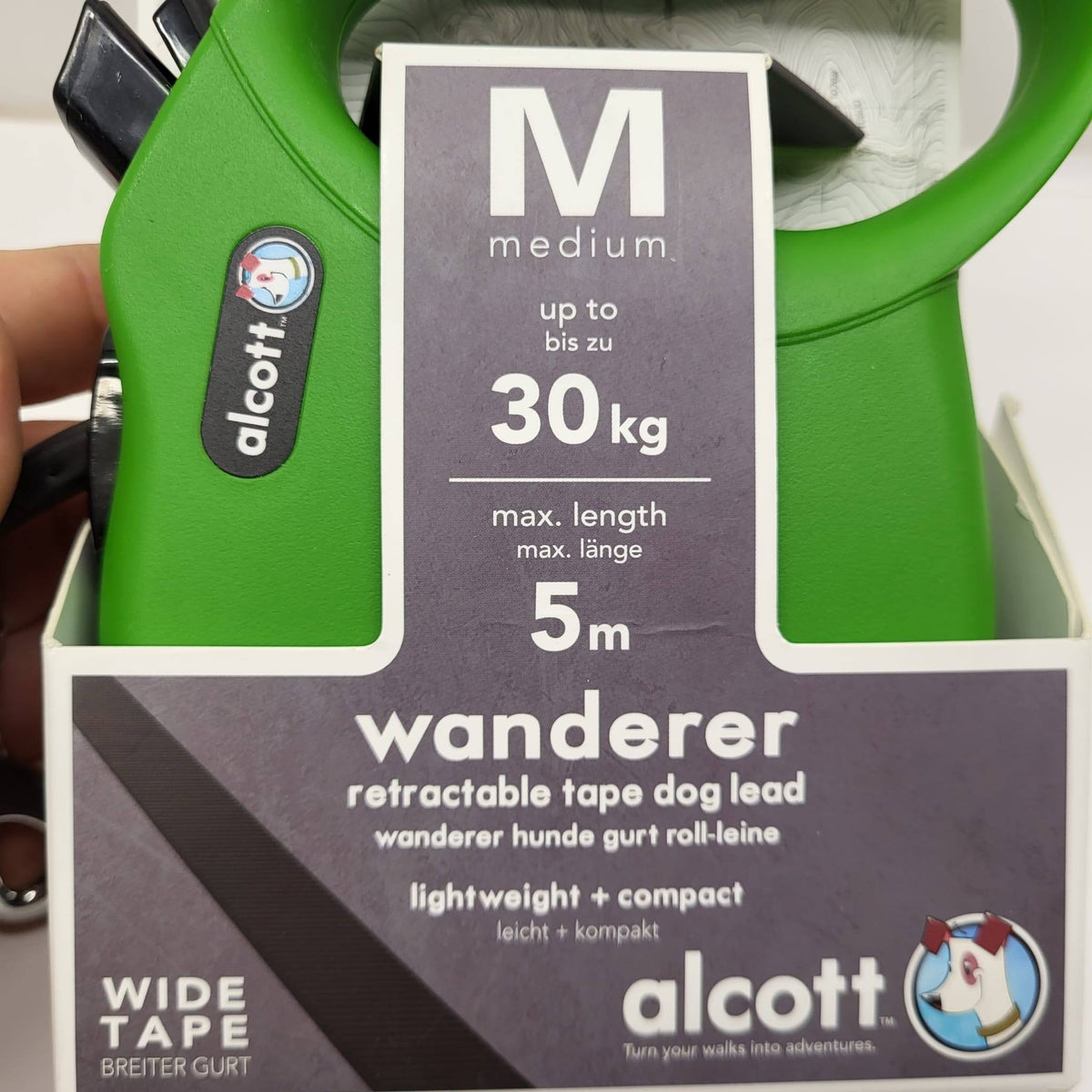 Alcott Wanderer Retractable Tape Dog Lead Medium Green 5m