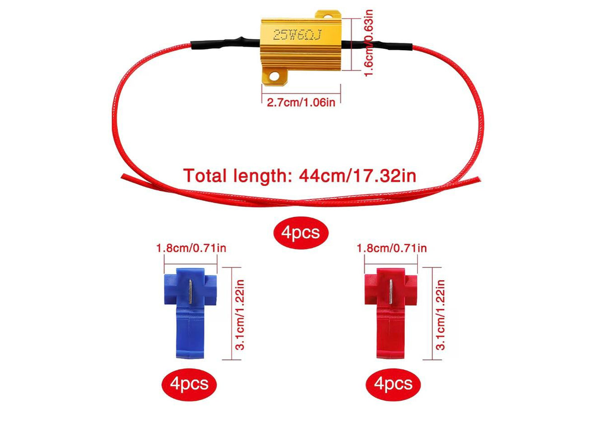 YIXISI LED Lastweerstanden 25W 6Ohm 4st + T-tap Verbinders