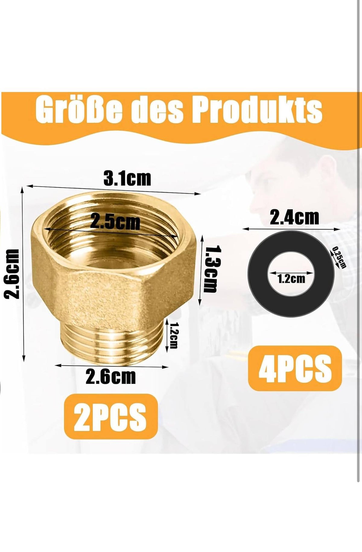 YIXISI Messing Verloopkoppeling 3/4" naar 1/2" 2st + Pakkingen