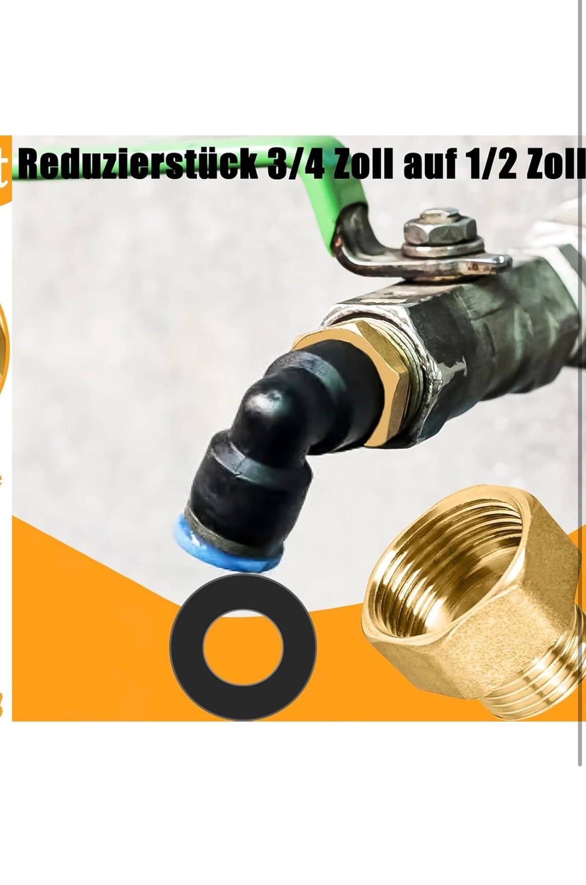 YIXISI Messing Verloopkoppeling 3/4" naar 1/2" 2st + Pakkingen