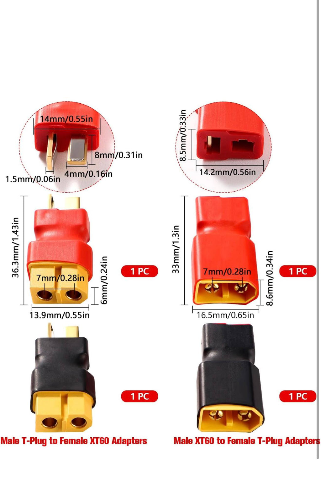 YIXISI XT60 naar T-Plug Deans Verloopstukken 4st
