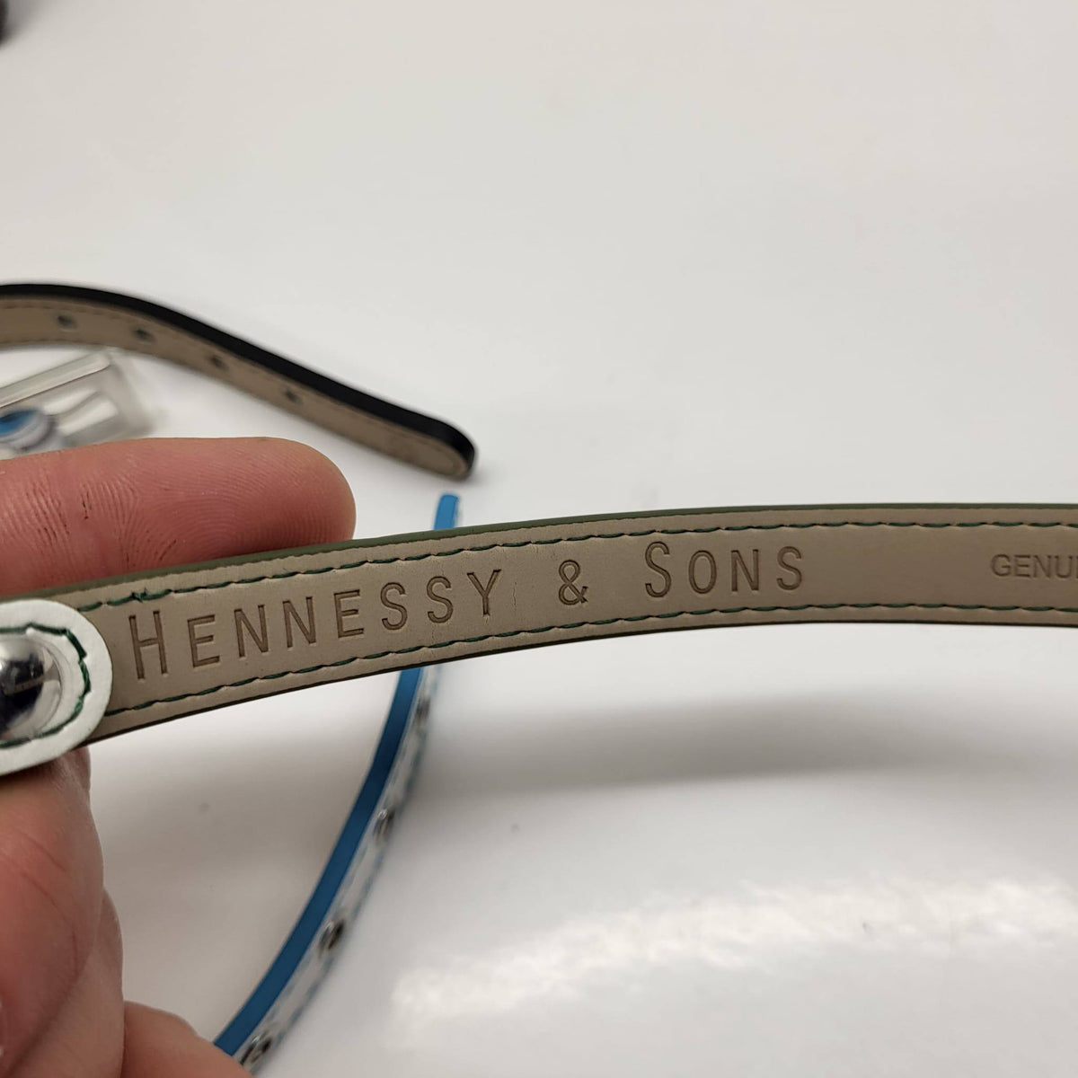 Hennessy & Sons White Perforated Leather Dog Collar with Tag