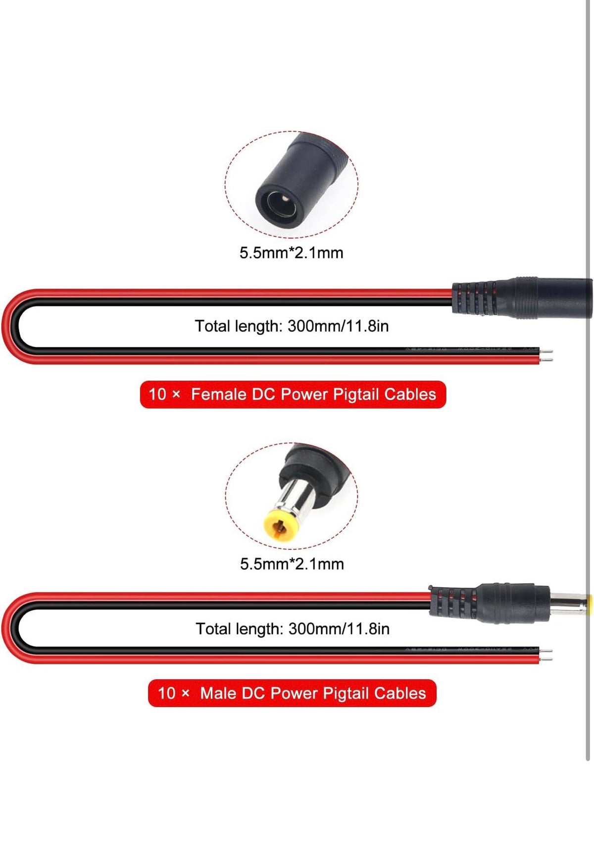 YIXISI DC Voeding Kabel Pigtail Connectoren 10st